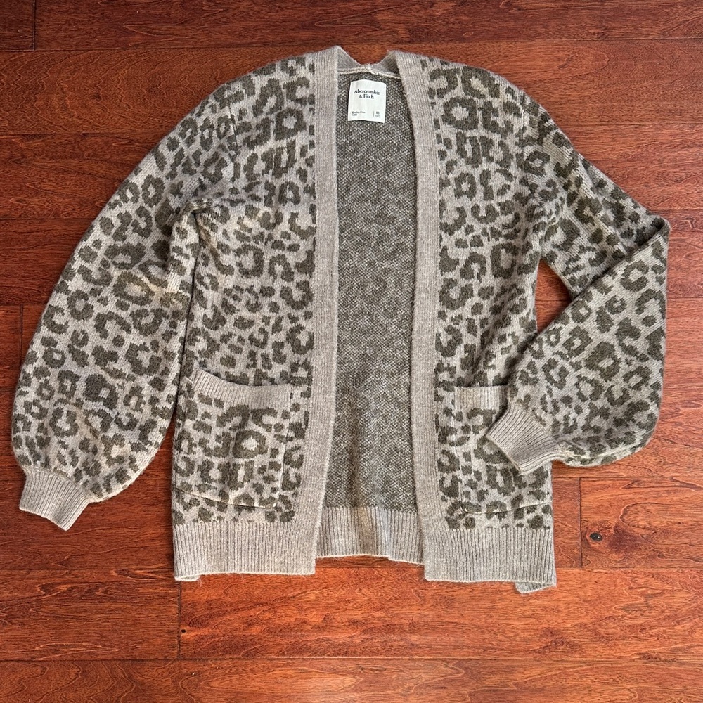 Abercrombie & Fitch Taupe and Olive Leopard Open-Front Cardigan